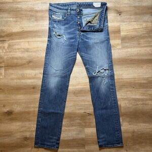 Diesel Jeans Men 30x30 Blue Buster Regular Slim Tapered Stretch Destroyed 0833F